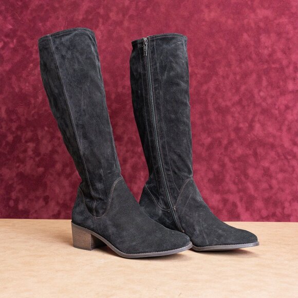 Paul Green Women Nicolette Black Suede Western Block Heel Knee Boots sz 7.5US EU - Picture 1 of 10